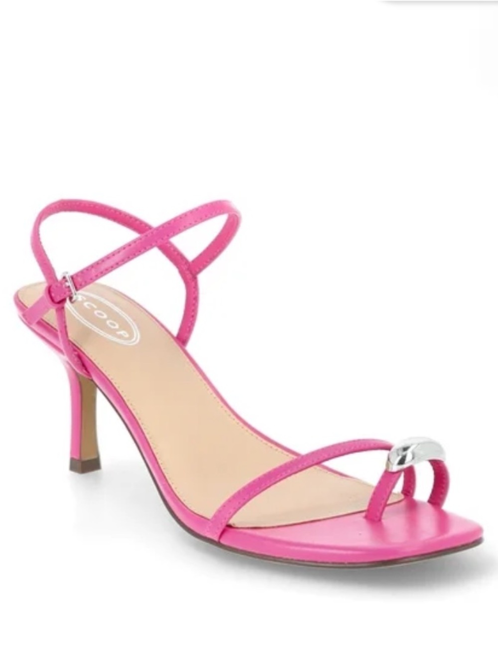 Scoop NYC Hot Pink Strappy Mid-Heel Sandal with Silver Accent